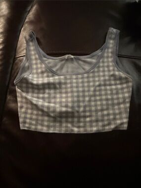 Garage Light Blue Gingham Cropped Tank Top